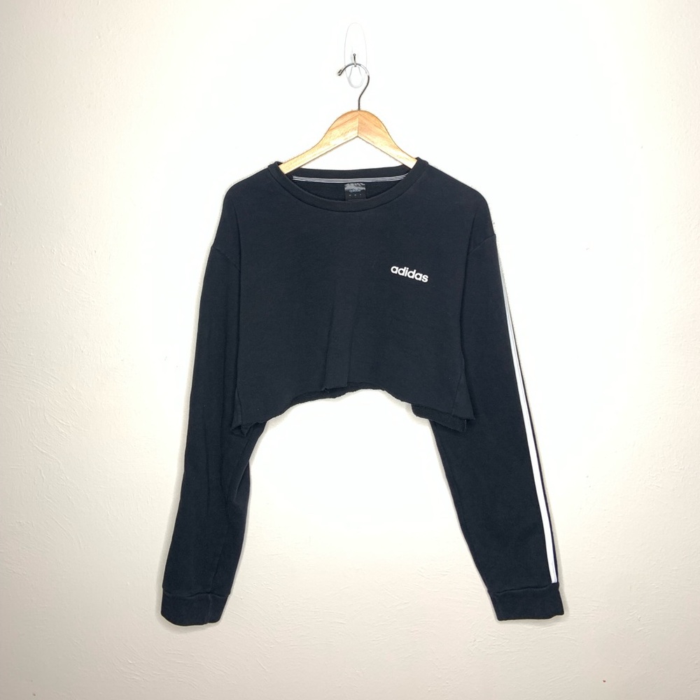 Adidas 3 Stripe Crop Cut Off Top Long Sleeve Large